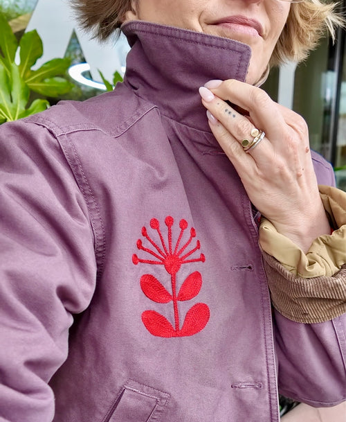 LL Bean Barn Jacket — Plum, Nordic Flower