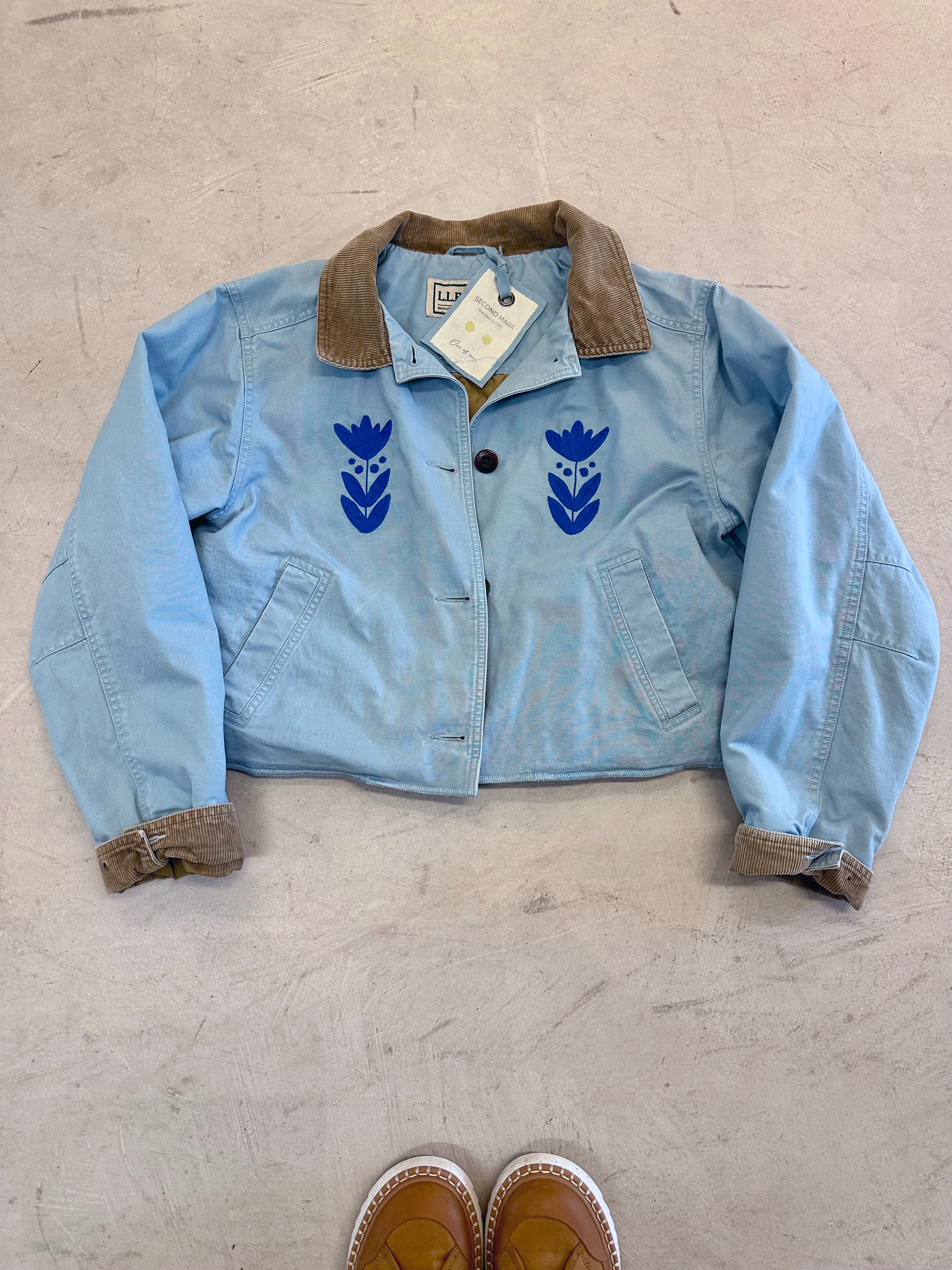 LL Bean Barn Jacket — Blue Sky with Blue Bloom